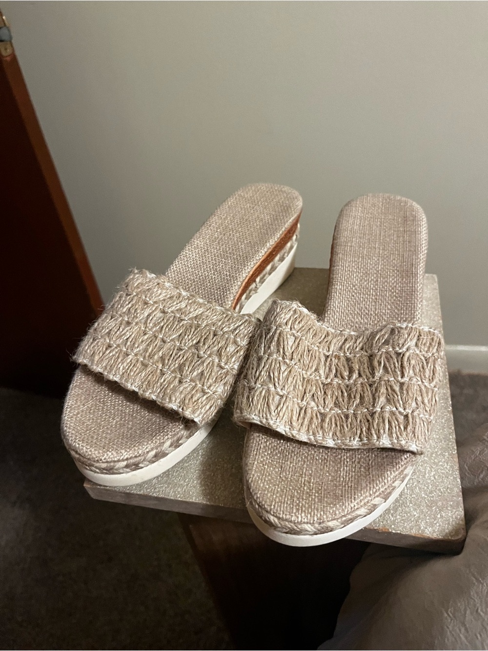 Neutral Woven Slide Sandals for Women - Beige